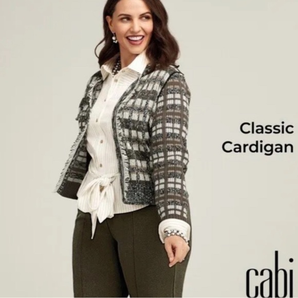 CAbi Sweaters - CAbi Classic Cardigan Size M Slim fit cropped Plaid knit pattern
